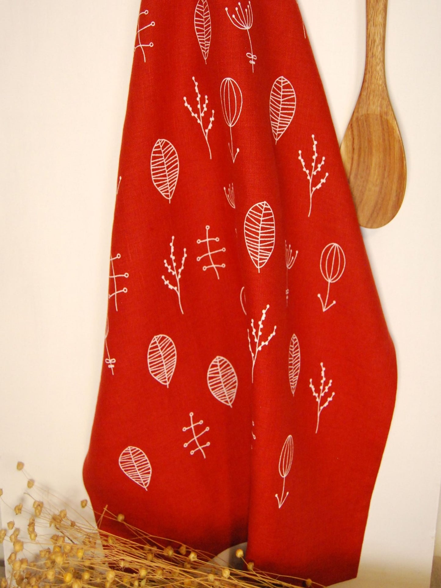 Keittiöpyyhe pellavaa, punainen Flora