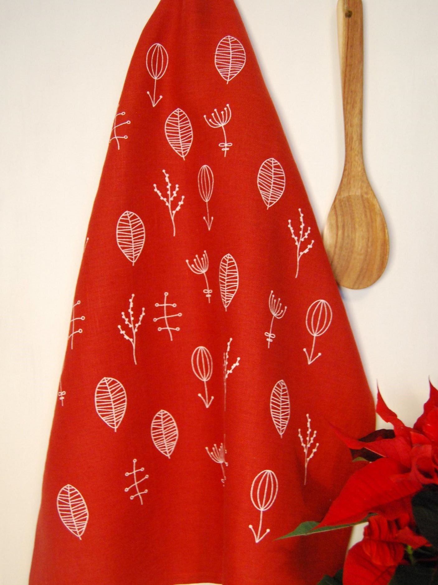 Keittiöpyyhe pellavaa, punainen Flora